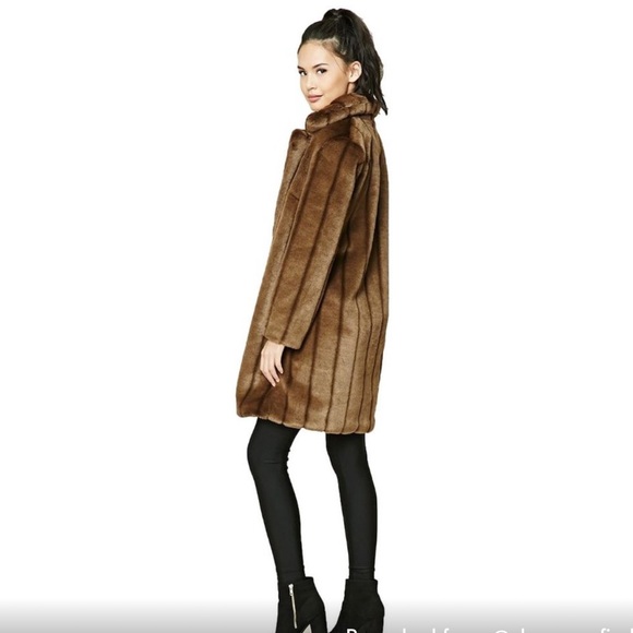 Forever 21 Faux Fur Longline striped Brown Coat Large
